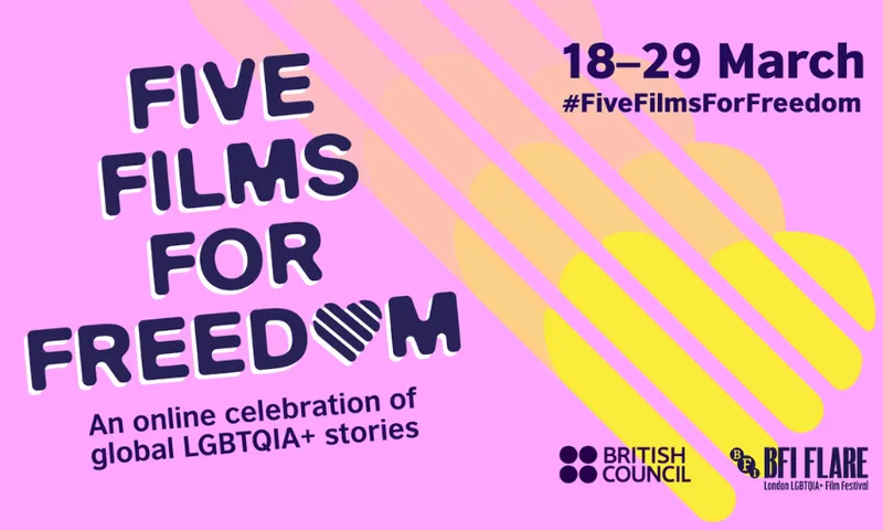 A banner for a film festival celebrating short films by queer artists. The banner is pink and yellow.