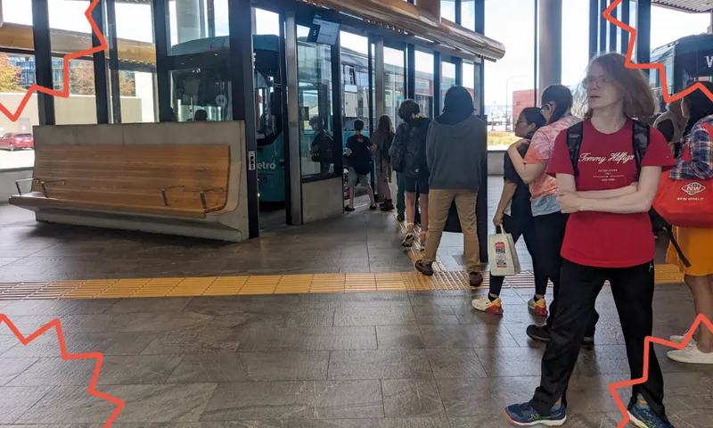 kids lining up with a door to a bus in the background