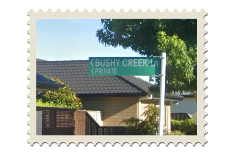 A street sign for Bushy Creek Lane, Pegasus