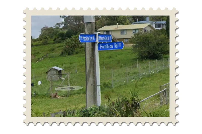 A street sign for Horniblow Road, Matakohe