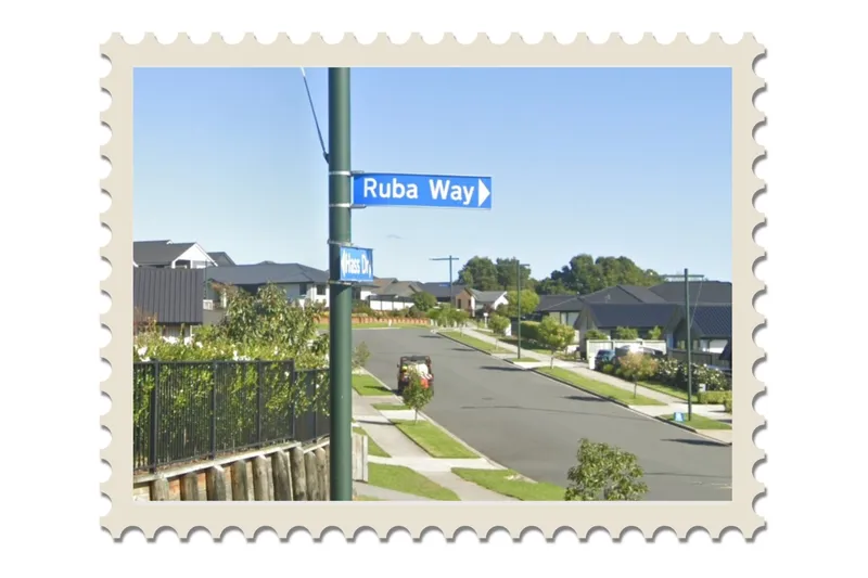 A street sign for Ruba Way, Tauranga