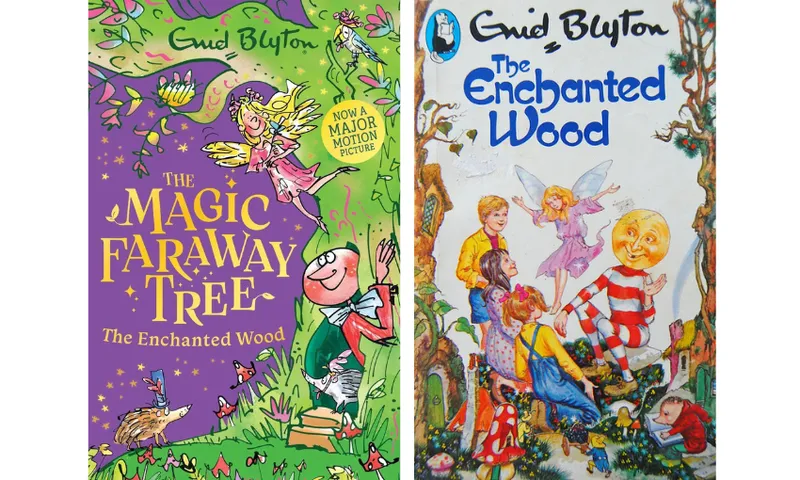 The covers of the Magic Faraway Tree books by Enid Blyton. A modern cover is on the left and an older cover is on the right.