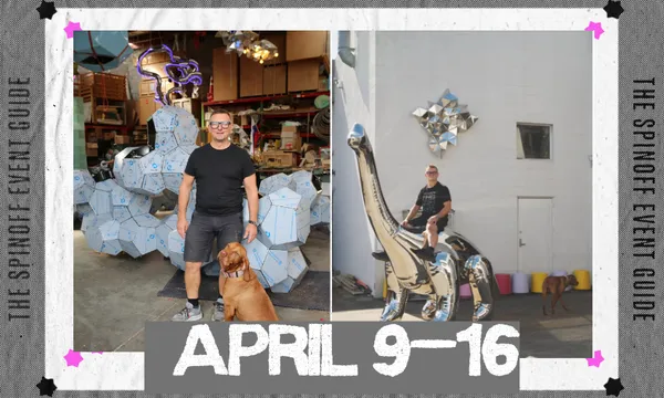 Two photos side by side, each showing a sculpture with their sculptures.