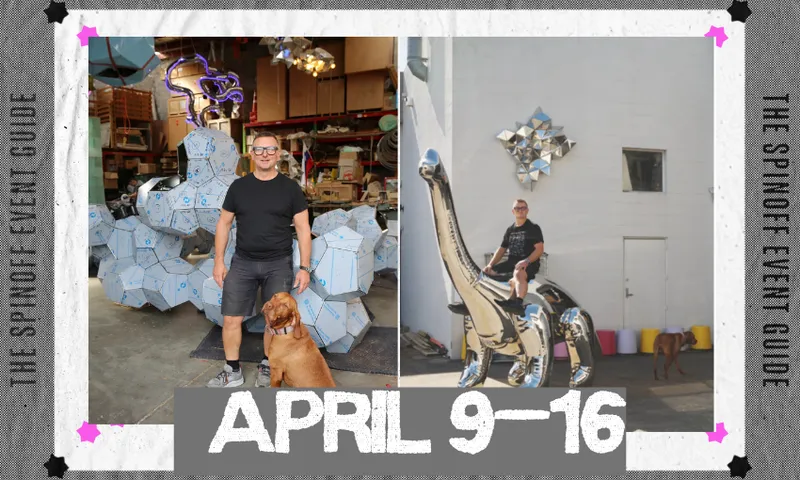 Two photos side by side, each showing a sculpture with their sculptures.