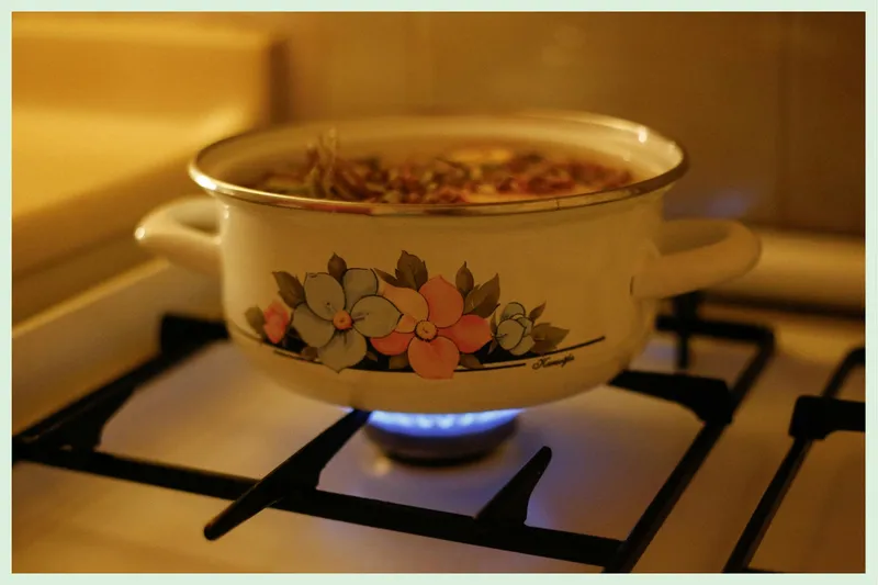 A dish on a gas stove