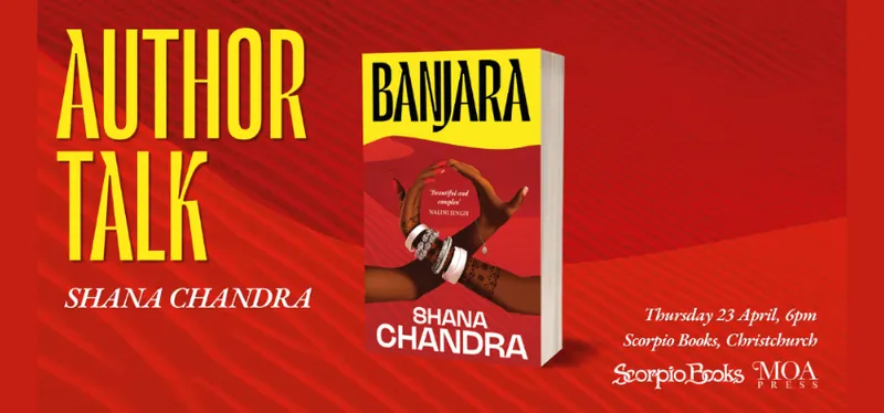 A promotional image for an author talk with the author of Banjara