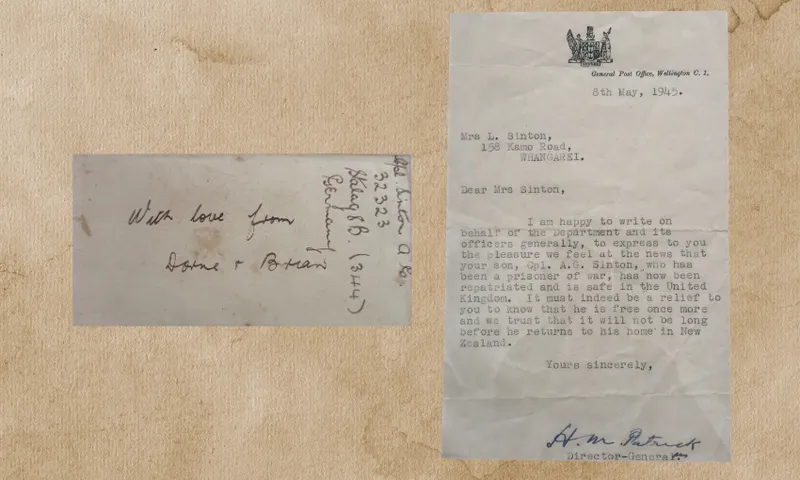 two old letters, one addressed to a soldier and the other addressed to a Whangārei family informing them that their son would soon return home