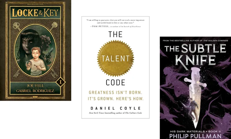 Three book covers descending.