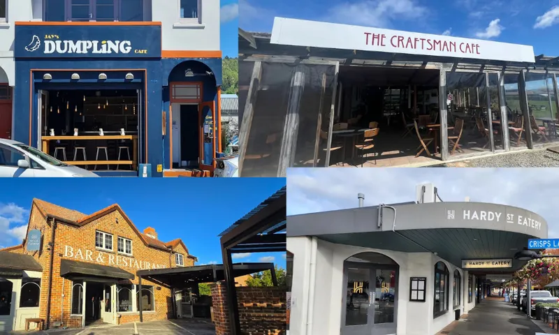a collage of four pubs and restaurants in Nelson, all large and with colourful frontages