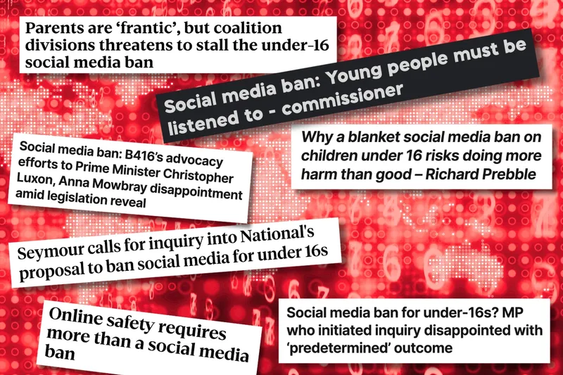 Headlines outlining criticism of social media bans