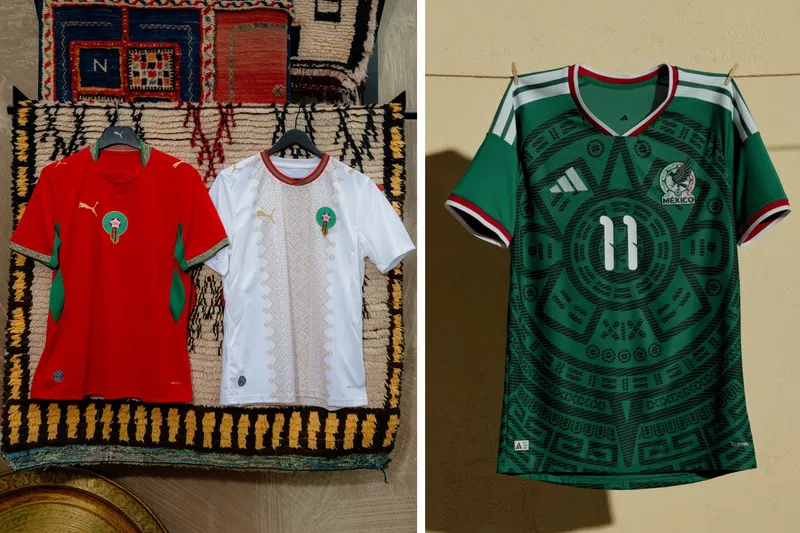 Morocco and Mexico football shirts