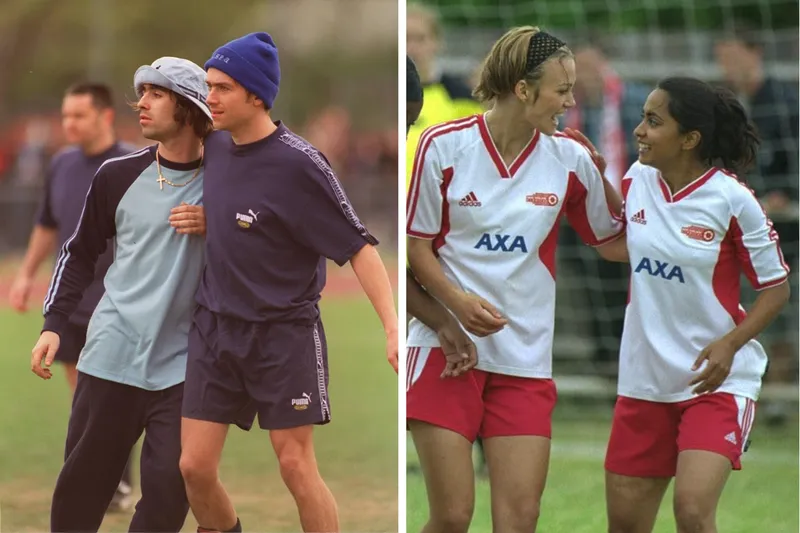 Liam Gallagher and Damon Albarn playing football. Keira Knightley and Parminder Nagra in Bend It Like Beckham.