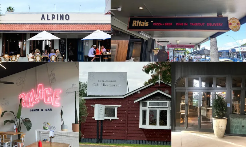 a collage of restaurant shop fronts in the bay of plenty