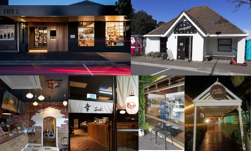 A collection of cafe and restaurant frontages in the bay of plenty region