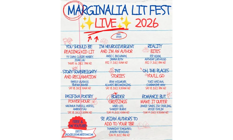 A promotional image for the Marginalia Live Lit Fest showing the full line up of events.