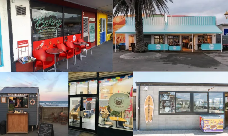 five cafe and restaurant shopfronts in the daytime