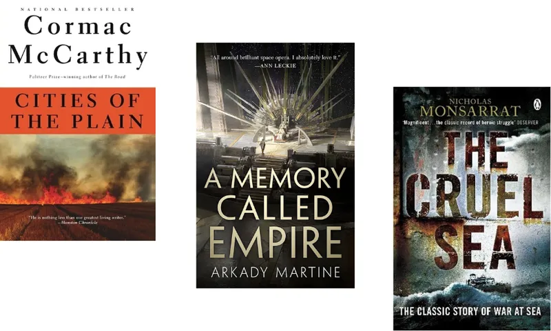 Three book covers descending.