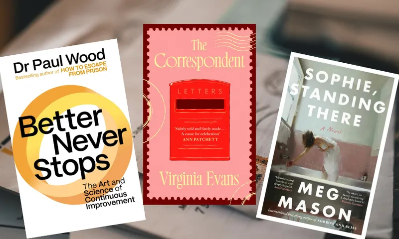 Three books in a fan formation with a photo of hand written letters in the background.