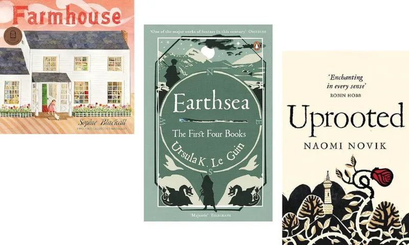 Three book covers descending.