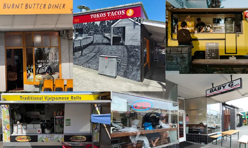 collage of five colourful shop fronts in Avondale