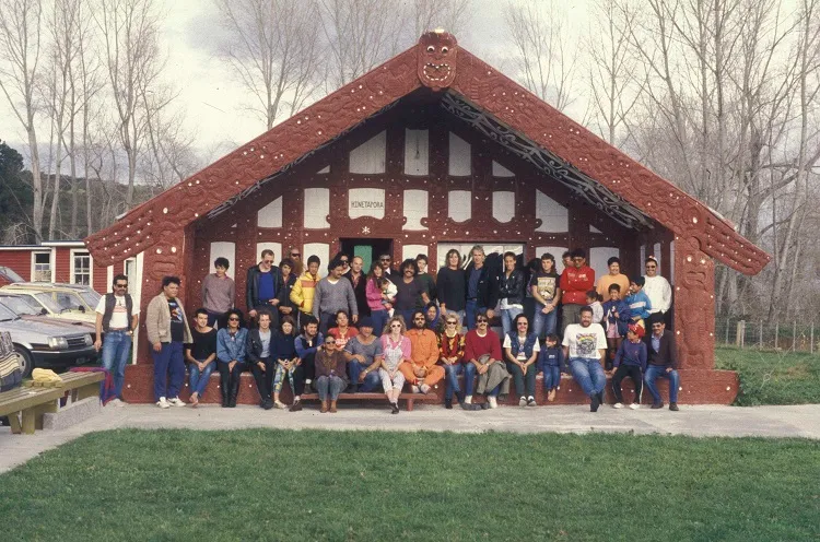 HERBS AND FRIENDS AT THE MANGAHANEA MARAE (MANAGER HUGH LYNN IN AMAZING ORANGE BOILSERSUIT)