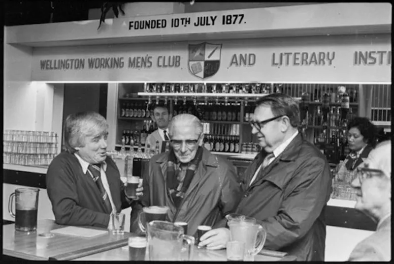 View of patrons and bar facilities, Wellington Working Men's Club.. Dominion post (Newspaper) :Photographic negatives and prints of the Evening Post and Dominion newspapers. . Ref: EP/1977/2627/5A-F. Alexander Turnbull Library, Wellington, New Zealand. http://natlib.govt.nz/records/23183845. Permission of the Alexander Turnbull Library, Wellington, New Zealand, must be obtained before any re-use of this image.