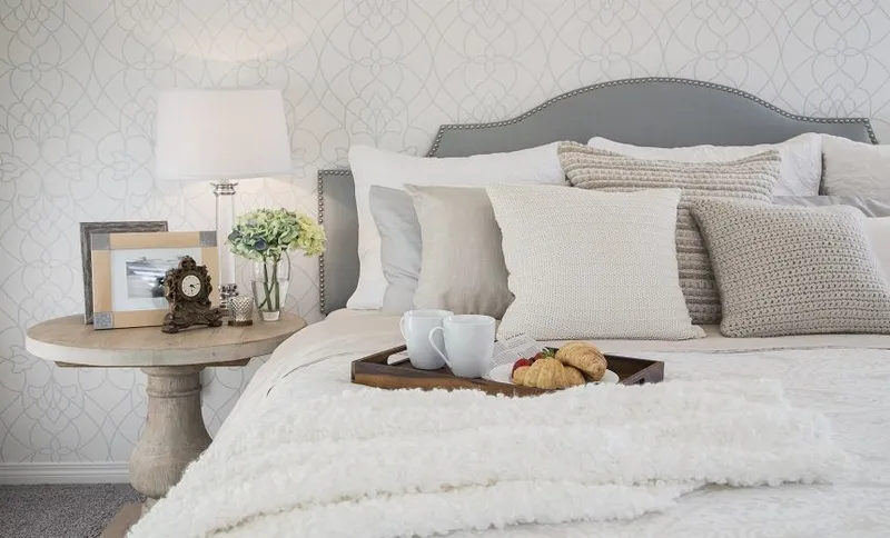 Breakfast tray in elegant bedroom