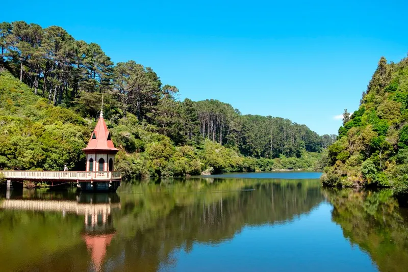 Lower Karori Reservoir in Zealandia, a conservation project and attraction is the worlds first fully-fenced urban Eco sanctuary of 225 HA, Wellington, New Zealand