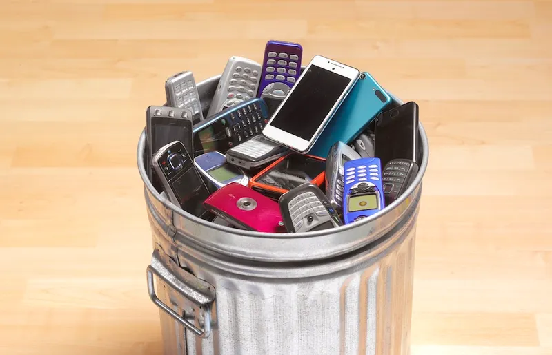 Phones and smart phones in dustbin