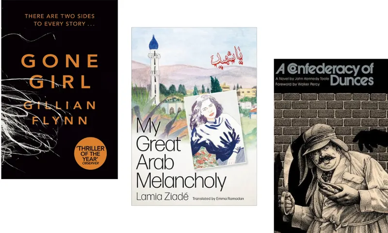 Three book covers descending.