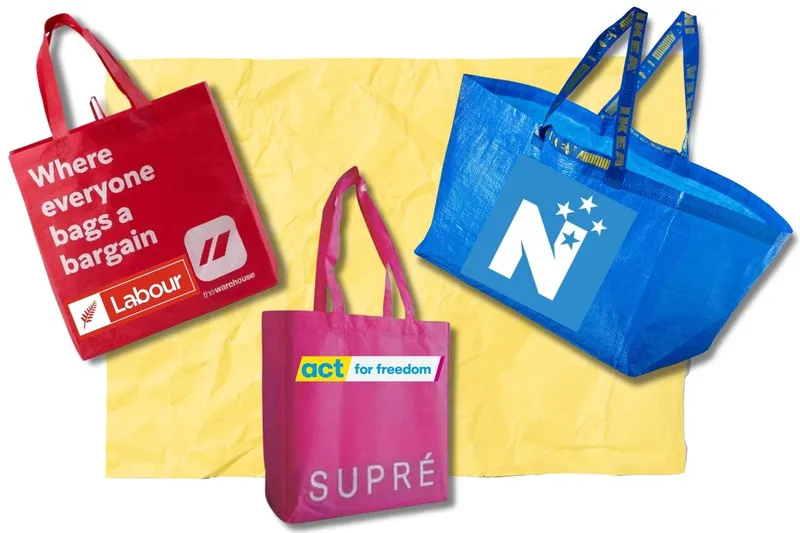 Fake tote bags for Labour, Act and National