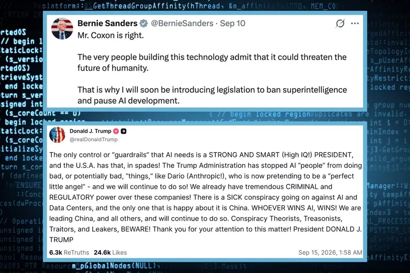 Social media posts about AI by Bernie Sanders and Donald Trump