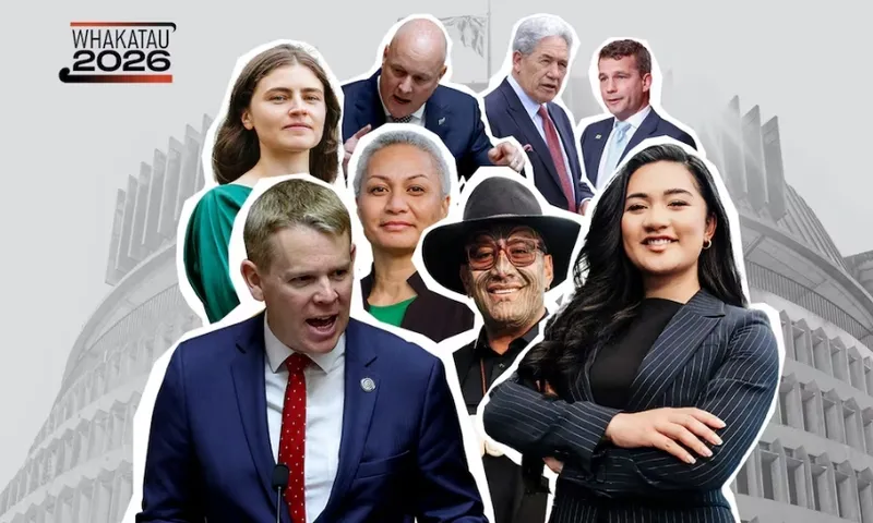 A collage of eight diverse people in business or formal attire, some smiling and some serious, with a building and a “WhakataU 2026” logo in the background.