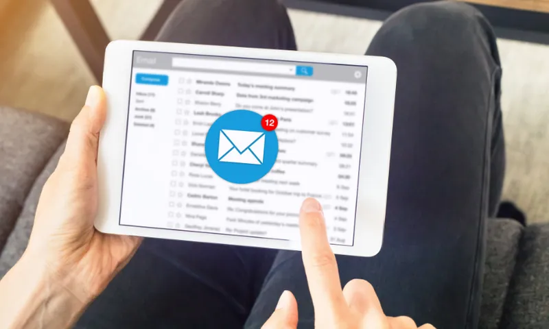 An ipad opened on the mail app