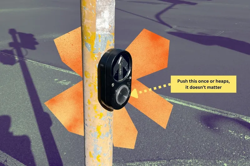 The crossing button at traffic lights