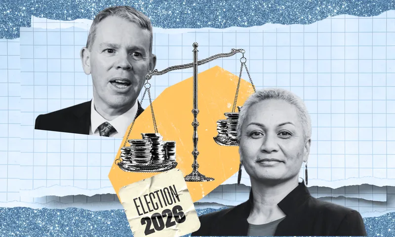 Chris Hipkins, a scale with money, Marama Davidson.