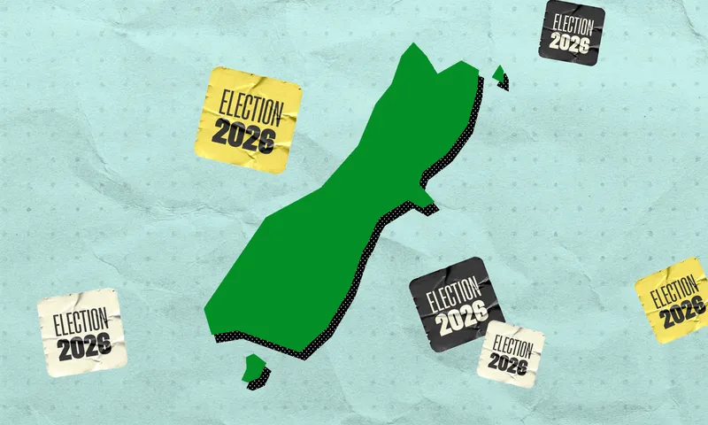 A stylised map of the Te Tai Tonga Māori electorate surrounded by Election 2026 graphics.