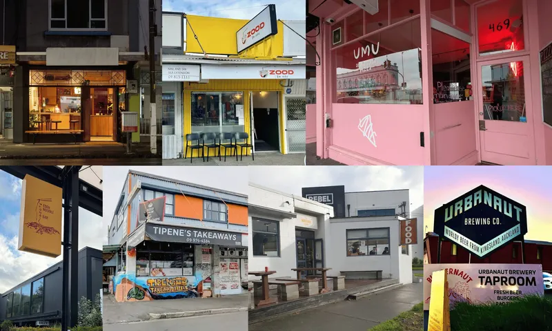 a collection of bright and colourful hospitality shopfronts in Morningside and Kingsland