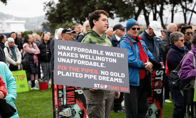 An attendee holding a sign at the Stop Tiaki Wai protest
