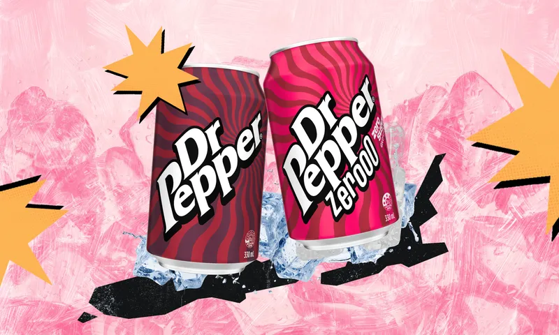 A can of Dr Pepper and a can of Dr Pepper Zerooo on top of New Zealand