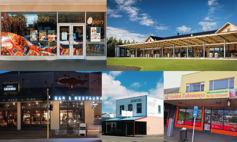 a colourful selection of five hospitality shopfronts in Palmerston North