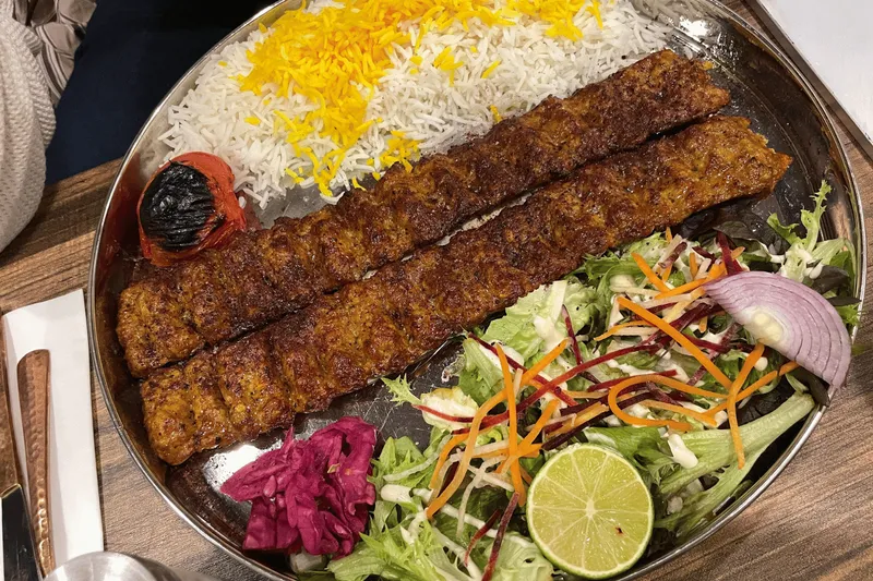 Chicken mince kebab, rice and salad