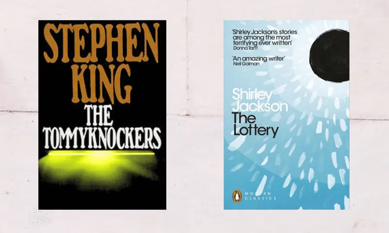 a paper background with the book covers of The Tommyknockers by Stephen King and The Lottery by Shirley Jackson
